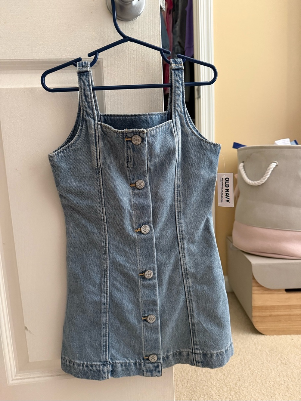Old Navy Light Blue Denim Button-Up Pinafore Dress